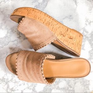 Scalloped Leather Cork Wedges